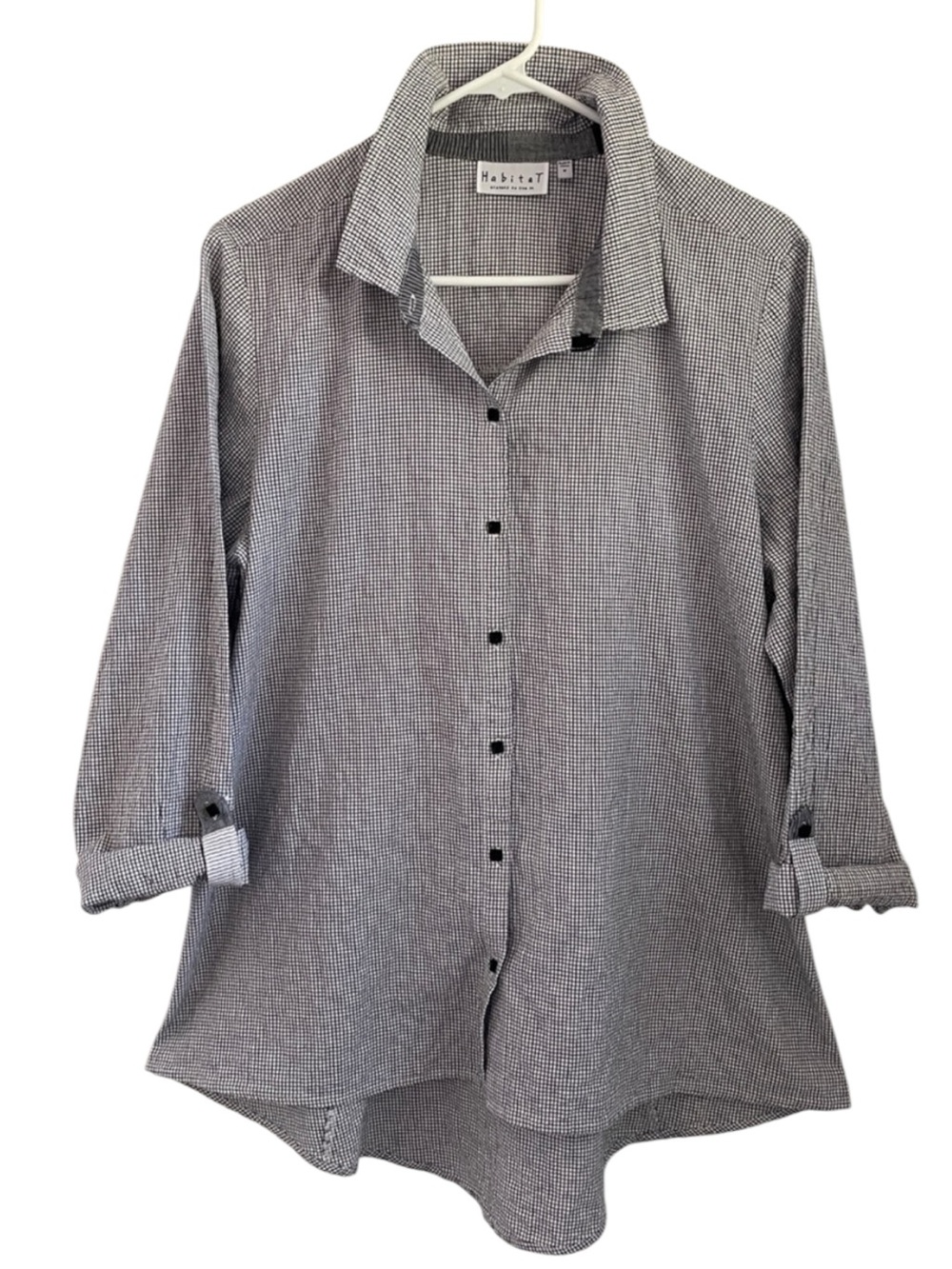 Habitat Crinkled Black & White Micro-Check Button Front Tunic Shirt M